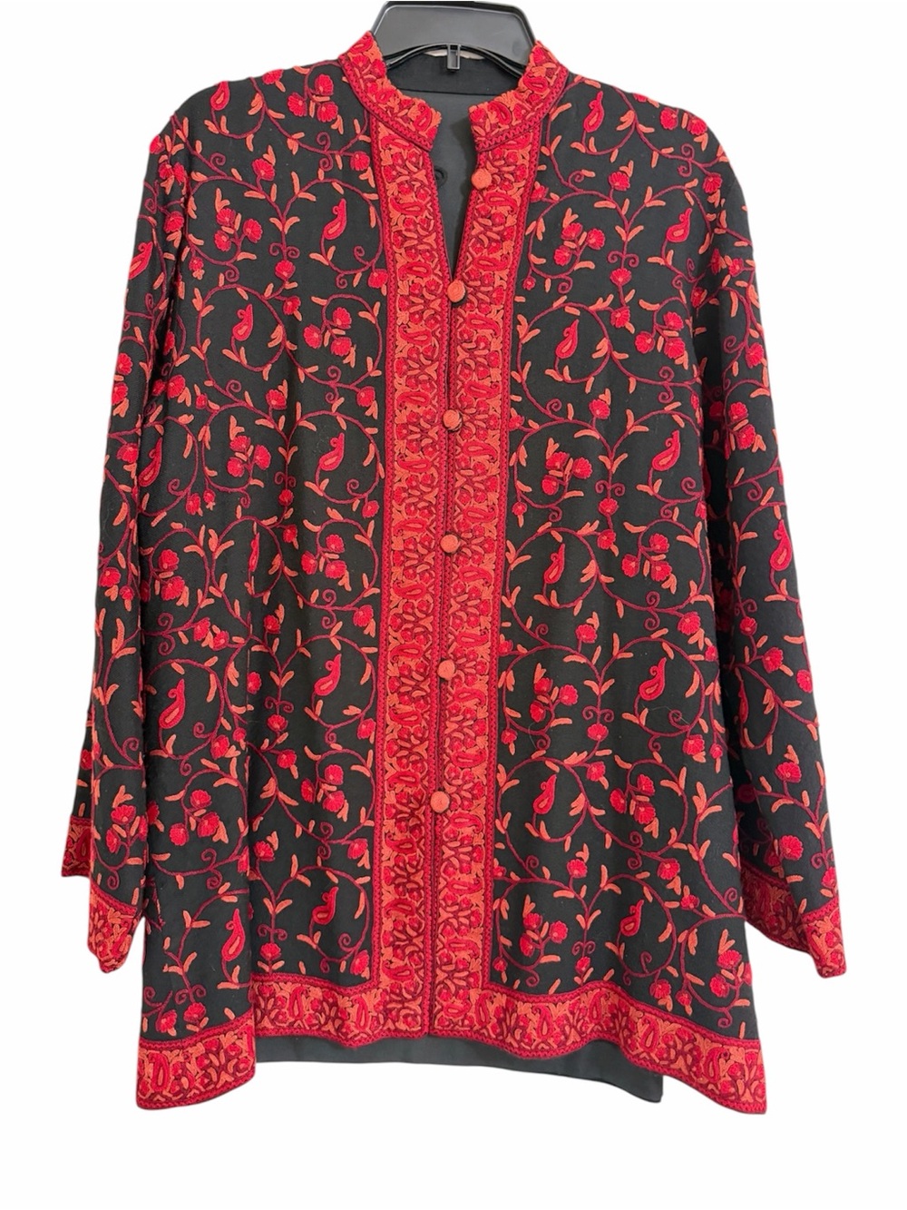 Kashmir Hand Embroidered Black & Red Floral Embroidered Women’s Jacket